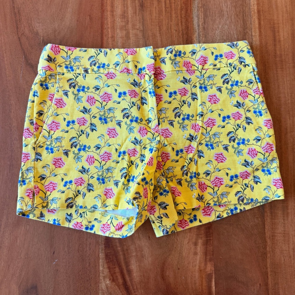 LOFT (Ann Taylor) Women's Bright Yellow Floral Short Shorts Size 4